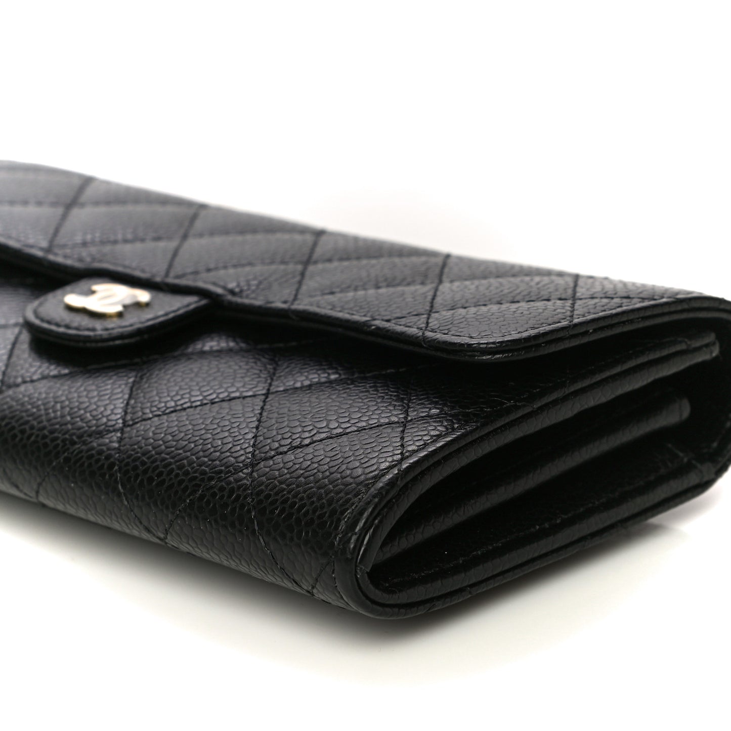 Caviar Quilted Large Gusset Flap Wallet Black