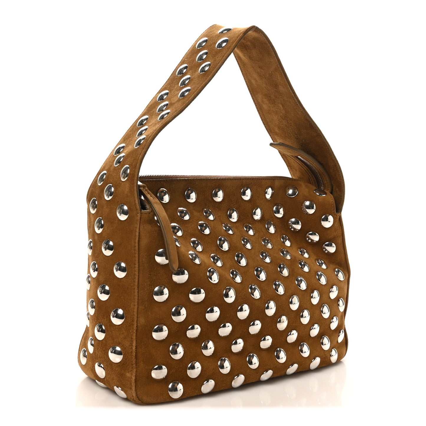 Suede Calfskin Studded Elena Nougat