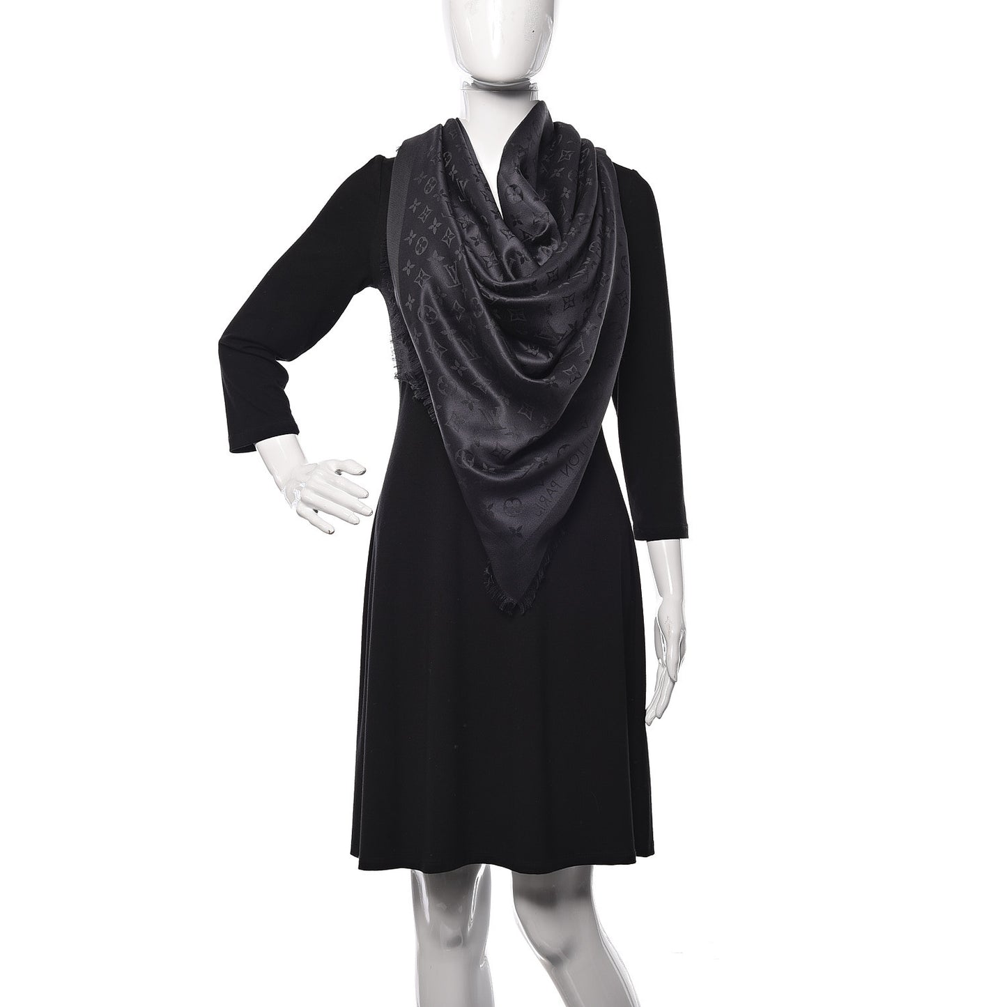 Silk Wool Monogram Shawl Charcoal Grey