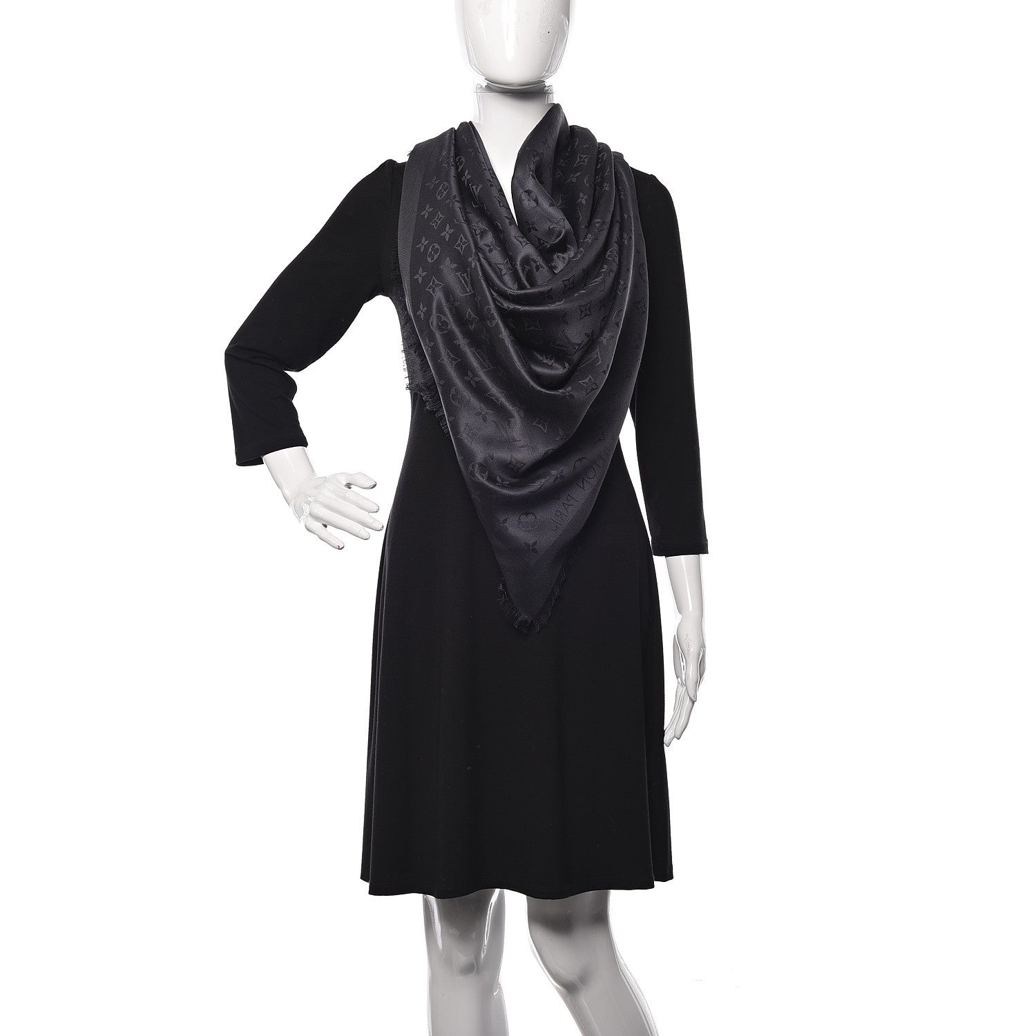 Louis Vuitton Silk Wool Monogram Shawl Charcoal Grey 2 of 7