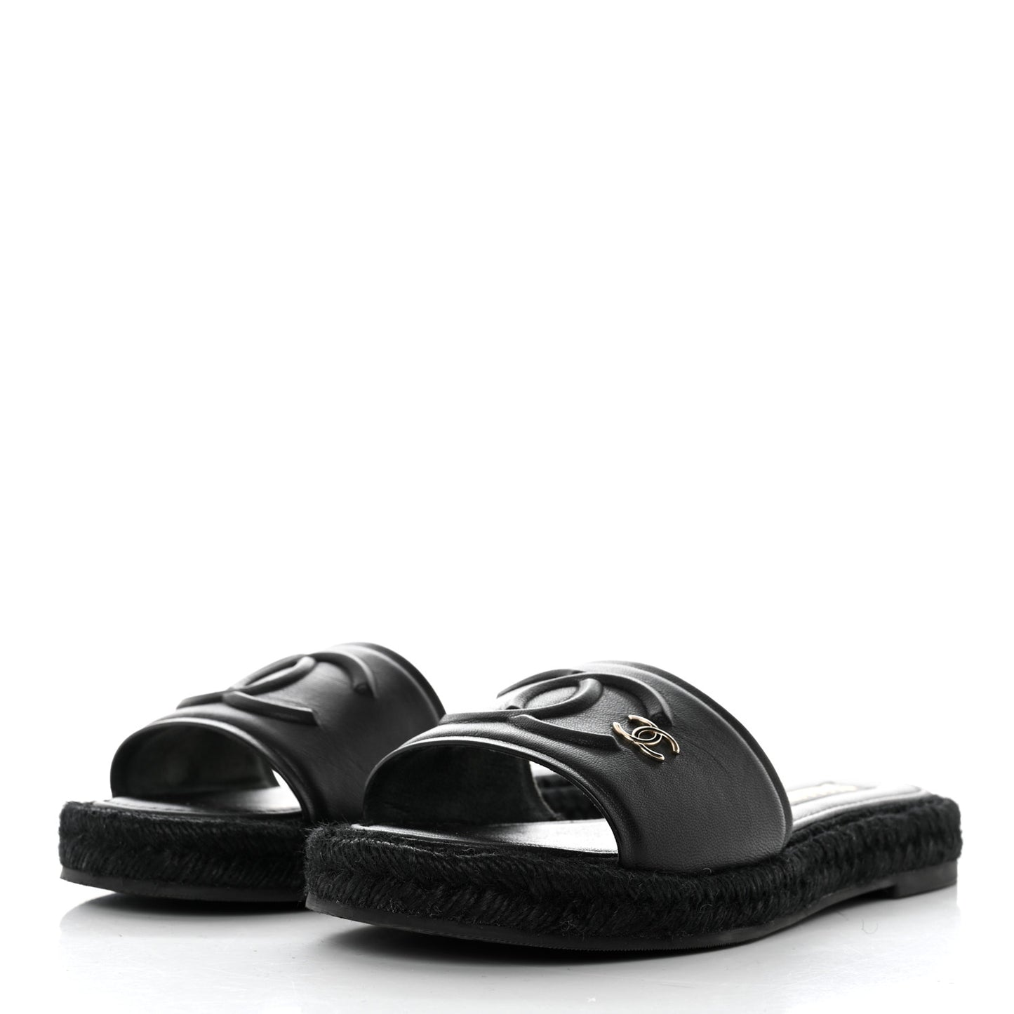 Lambskin Espadrille Mule Sandals 38 Black