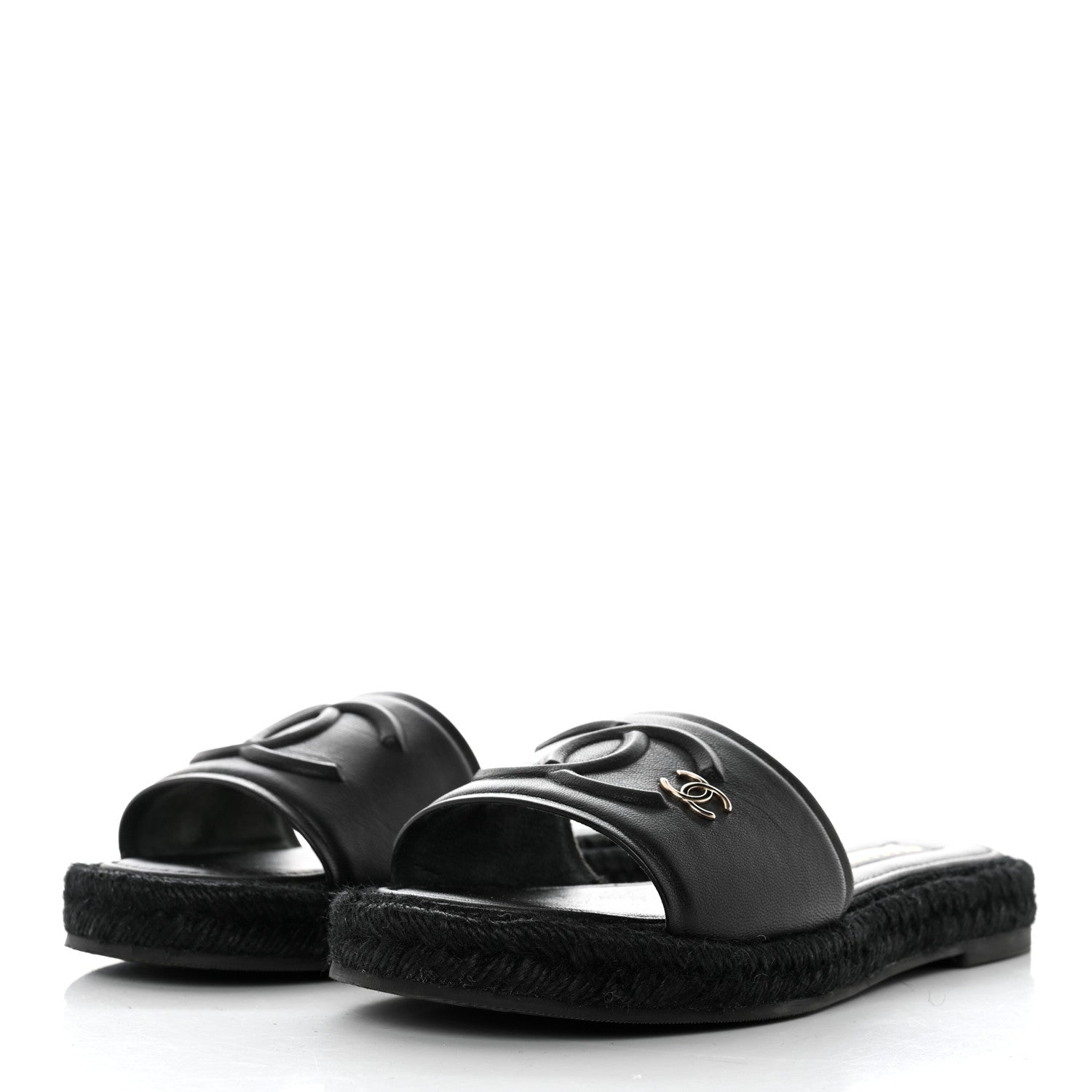 Chanel Lambskin Espadrille Mule Sandals 38 Black 3 of 9