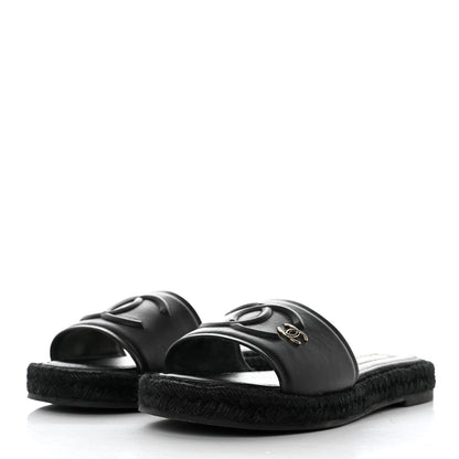 Chanel Lambskin Espadrille Mule Sandals 38 Black 3 of 9