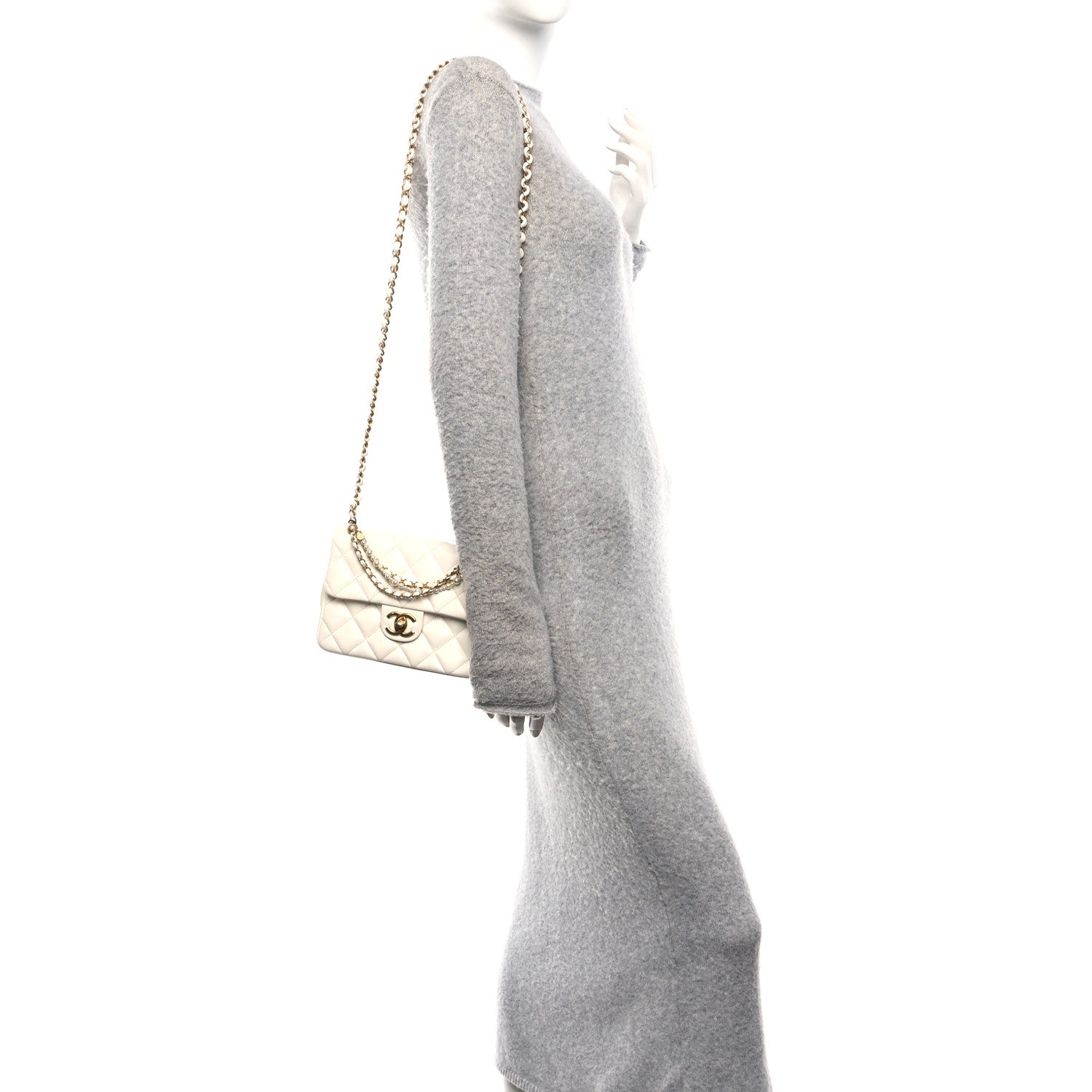 Chanel Shiny Lambskin Quilted Pearl Twist Mini Square Flap White 2 of 10