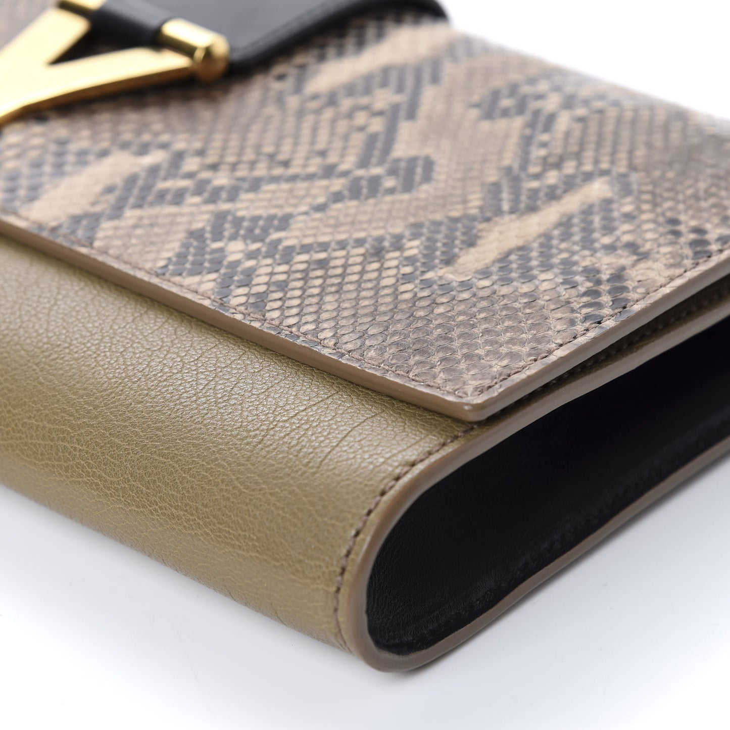 Snakeskin Calfskin Y Ligne Clutch Black Olive