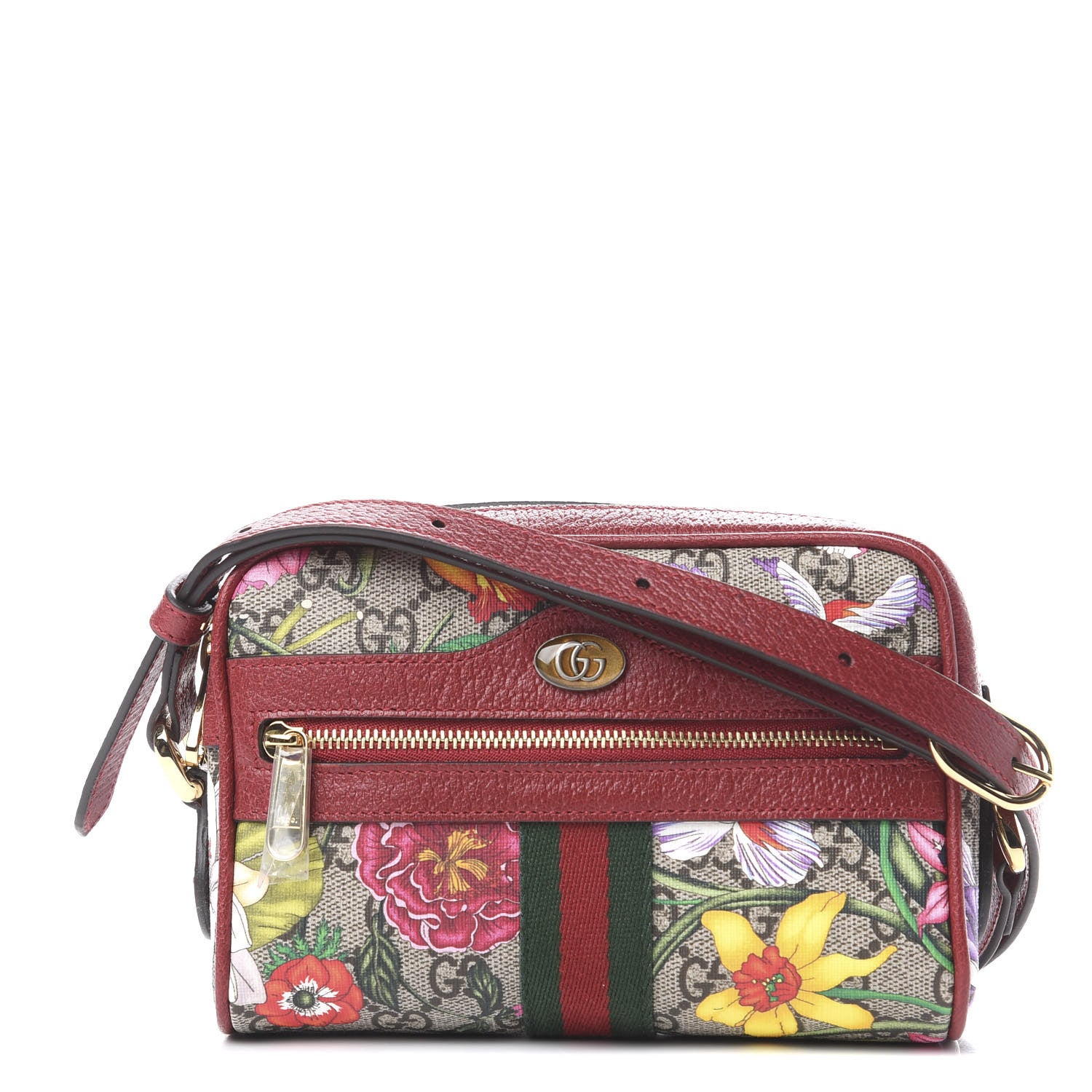 Gucci GG Supreme Monogram Flora Web Mini Ophidia Shoulder Bag Red 1 of 10
