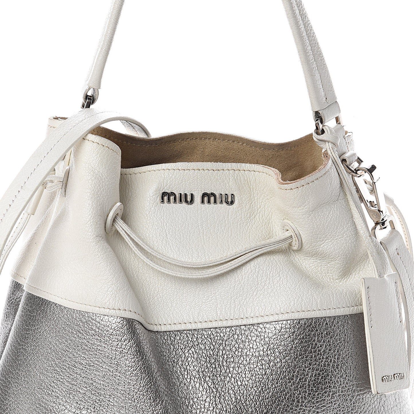 Goatskin Madras Bi-Color Bucket Bag Chrome White