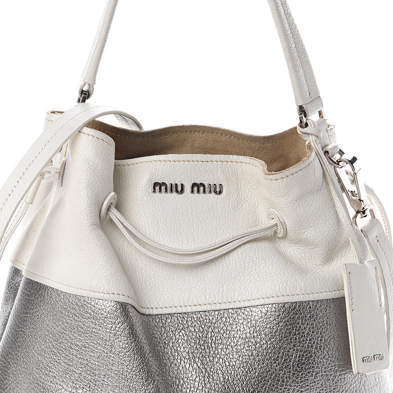 Miu Miu Goatskin Madras Bi-Color Bucket Bag Chrome White 6 of 8