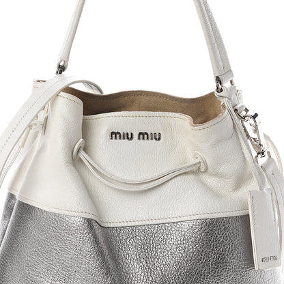 Miu Miu Goatskin Madras Bi-Color Bucket Bag Chrome White 6 of 8