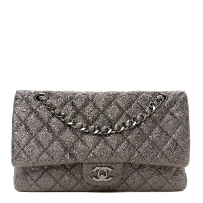Chanel Metallic Crackled Calfskin Medium Double Flap Dark Silver 1 of 11
