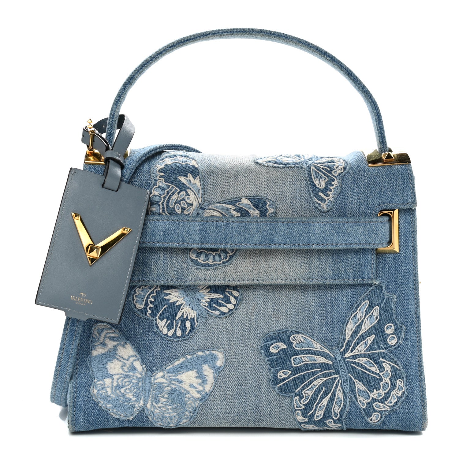 Valentino Garavani Denim Butterfly Small My Rockstud Frame Bag Light Denim 1 of 14
