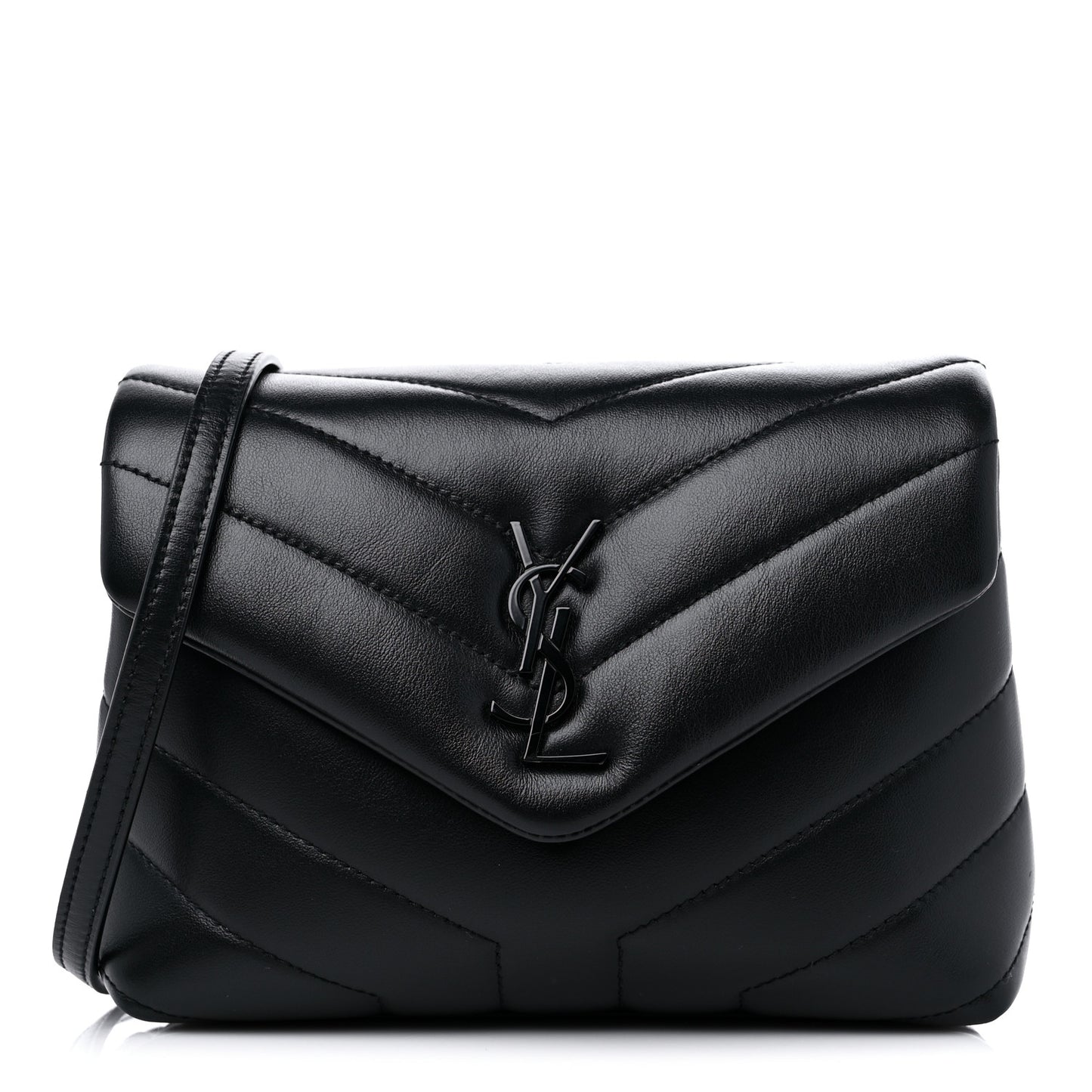 Calfskin Y Quilted Monogram Monochrome Toy Loulou Crossbody Bag Black
