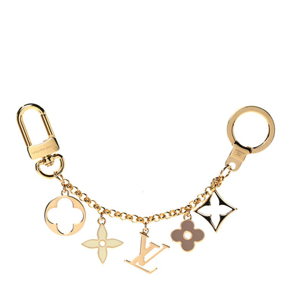 Louis Vuitton Brass Enamel Fleur De Monogram Bag Charm Chain Gold 1 of 5