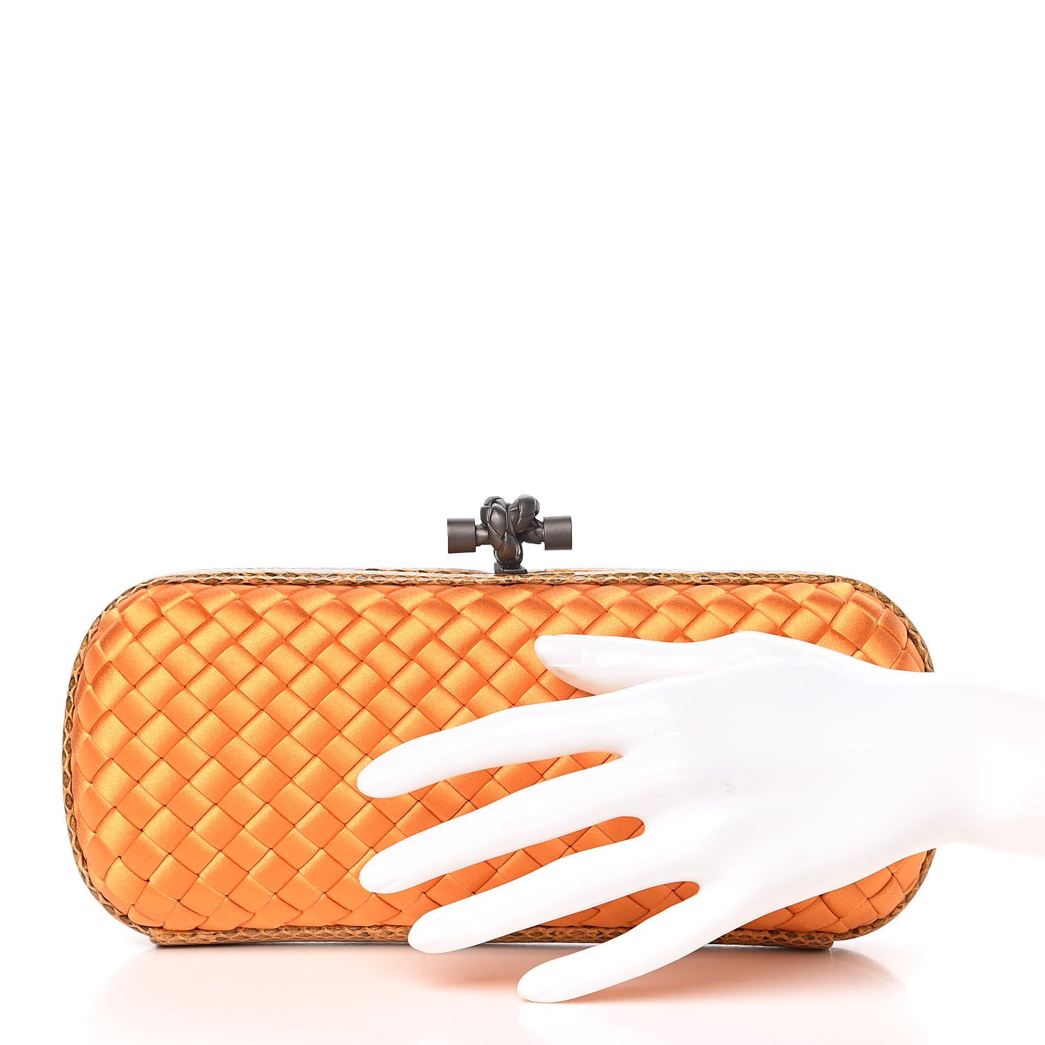 Bottega Veneta Satin Intreccio Impero Ayers Stretch Knot Clutch Orange 2 of 9