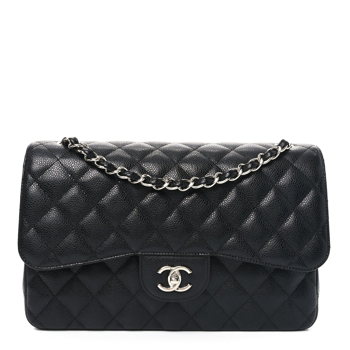 Caviar Quilted Jumbo Double Flap Black