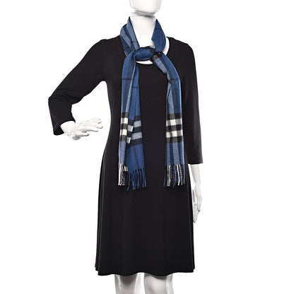 Burberry Cashmere Giant Check Fringe Scarf Blue 1 of 5