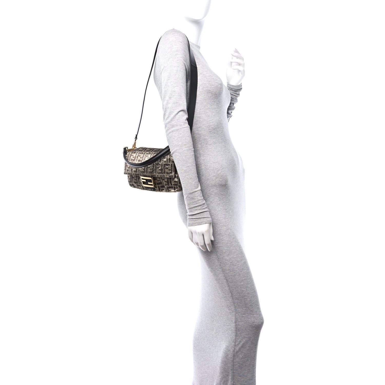 Fendi Vitello King Beaded Zucca Baguette Mogano Panna Ebano 2 of 9