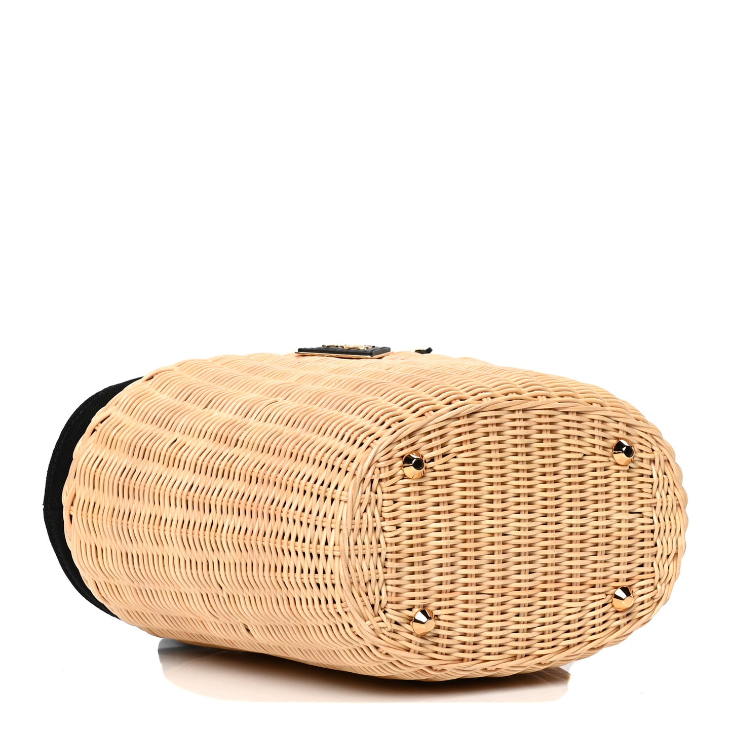 Wicker Canvas Shoulder Bag Naturale Black