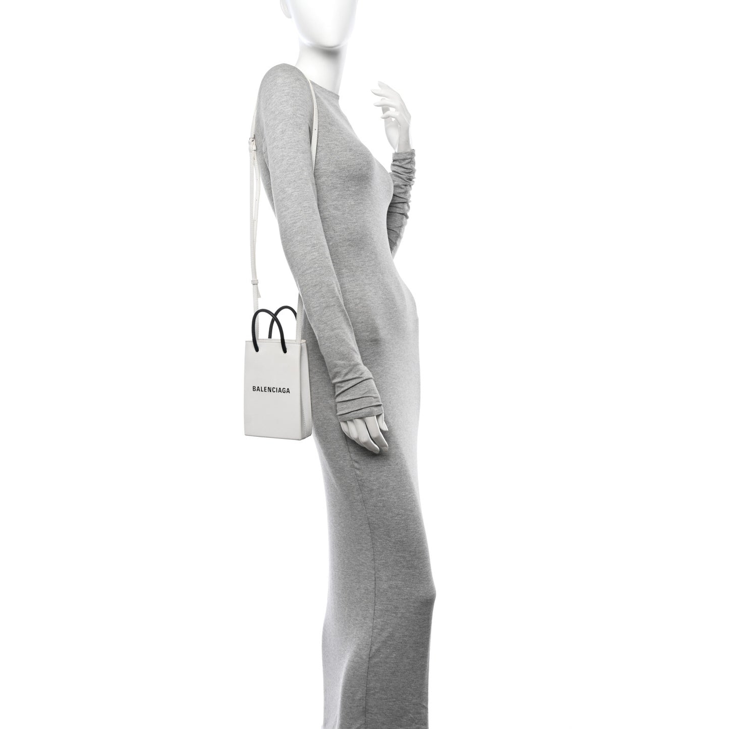 Squared Calfskin Logo Shopping Phone Holder Bag White