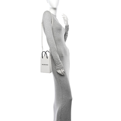 Balenciaga Squared Calfskin Logo Shopping Phone Holder Bag White 2 of 11