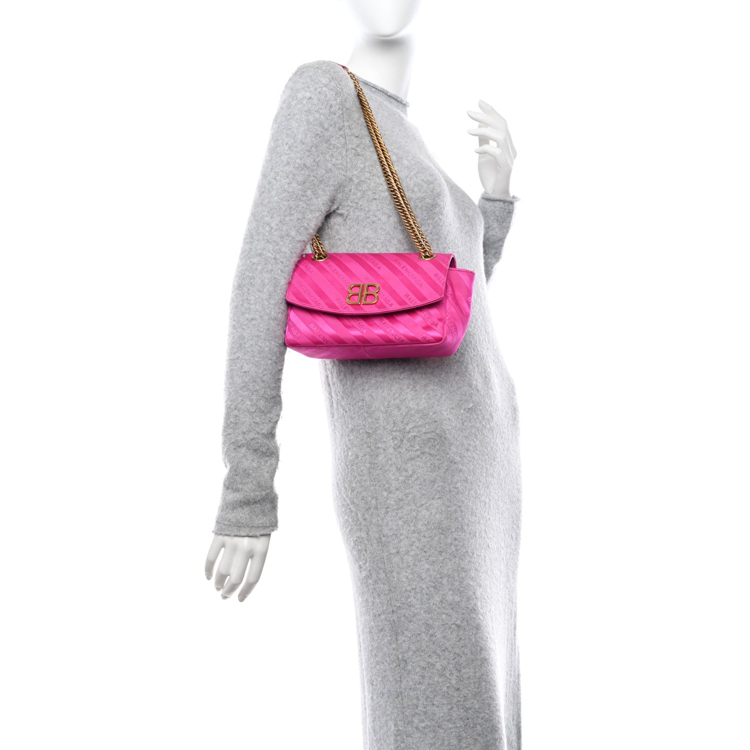 Balenciaga Nylon Jacquard Diagonal Logo S BB Round Shoulder Bag Rose Magenta 2 of 9