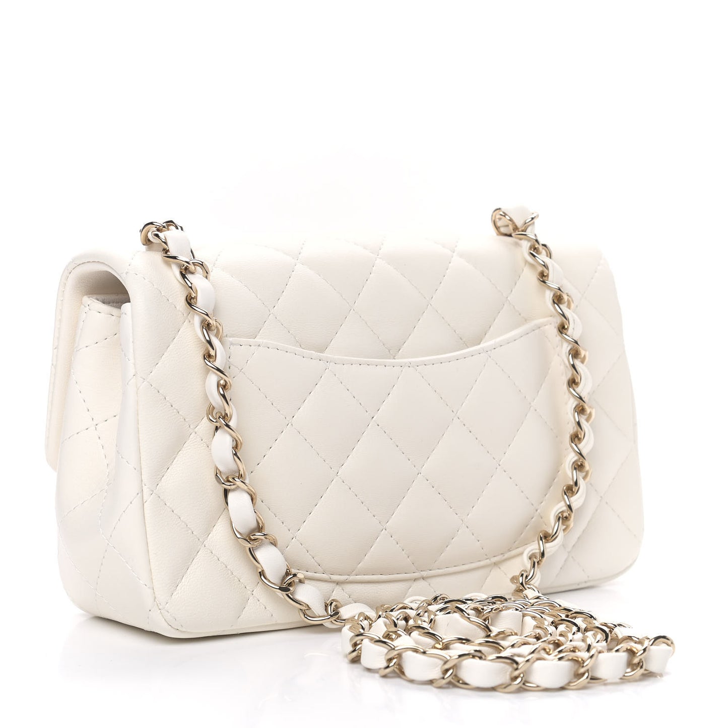 Lambskin Quilted Mini Rectangular Flap White