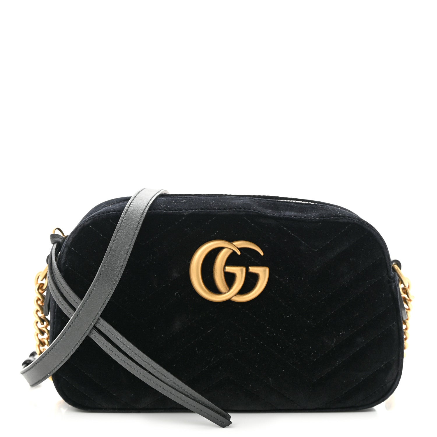 Gucci Velvet Matelasse Small GG Marmont Chain Shoulder Bag Black 1 of 10
