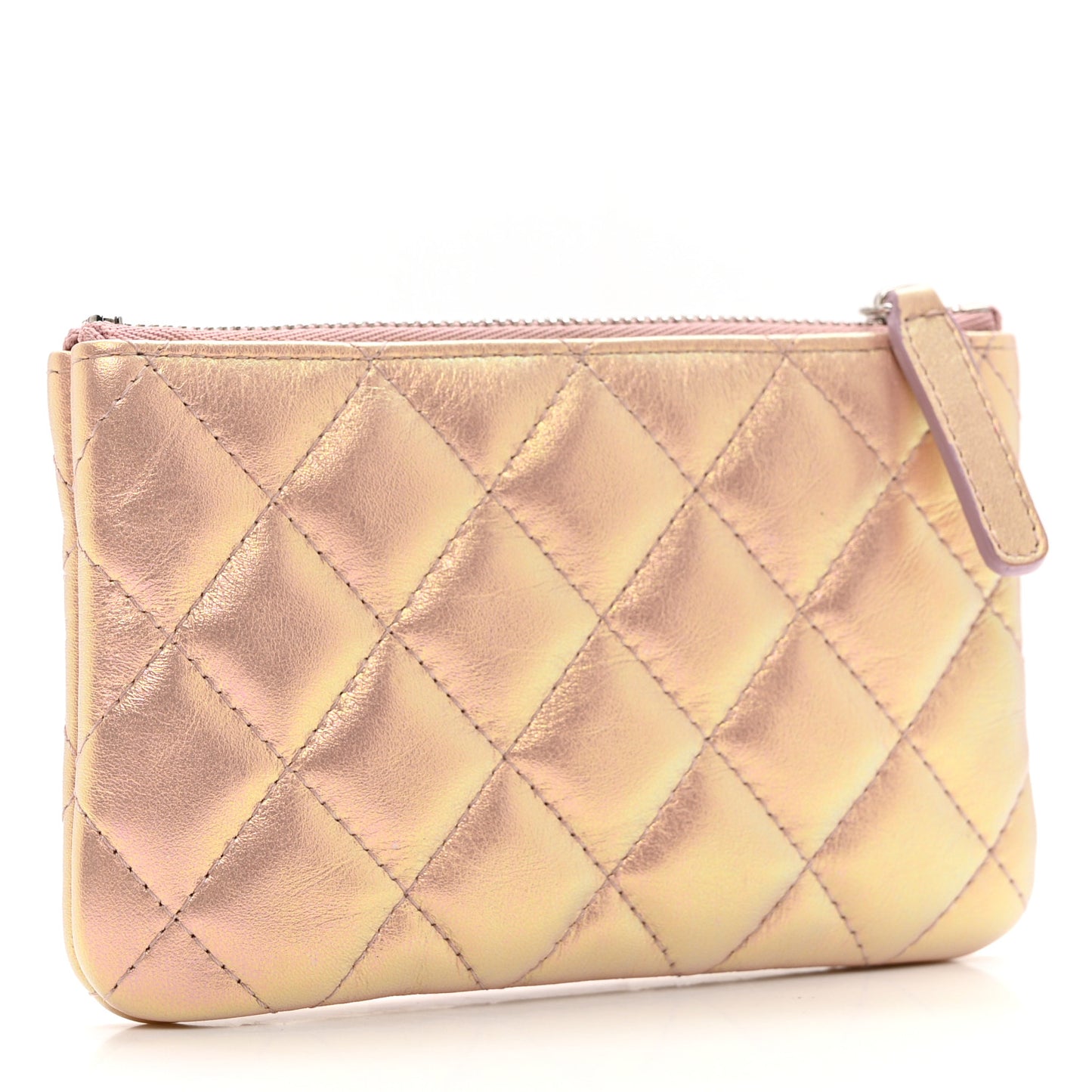 Iridescent Calfskin Quilted Small Cosmetic Case Pink