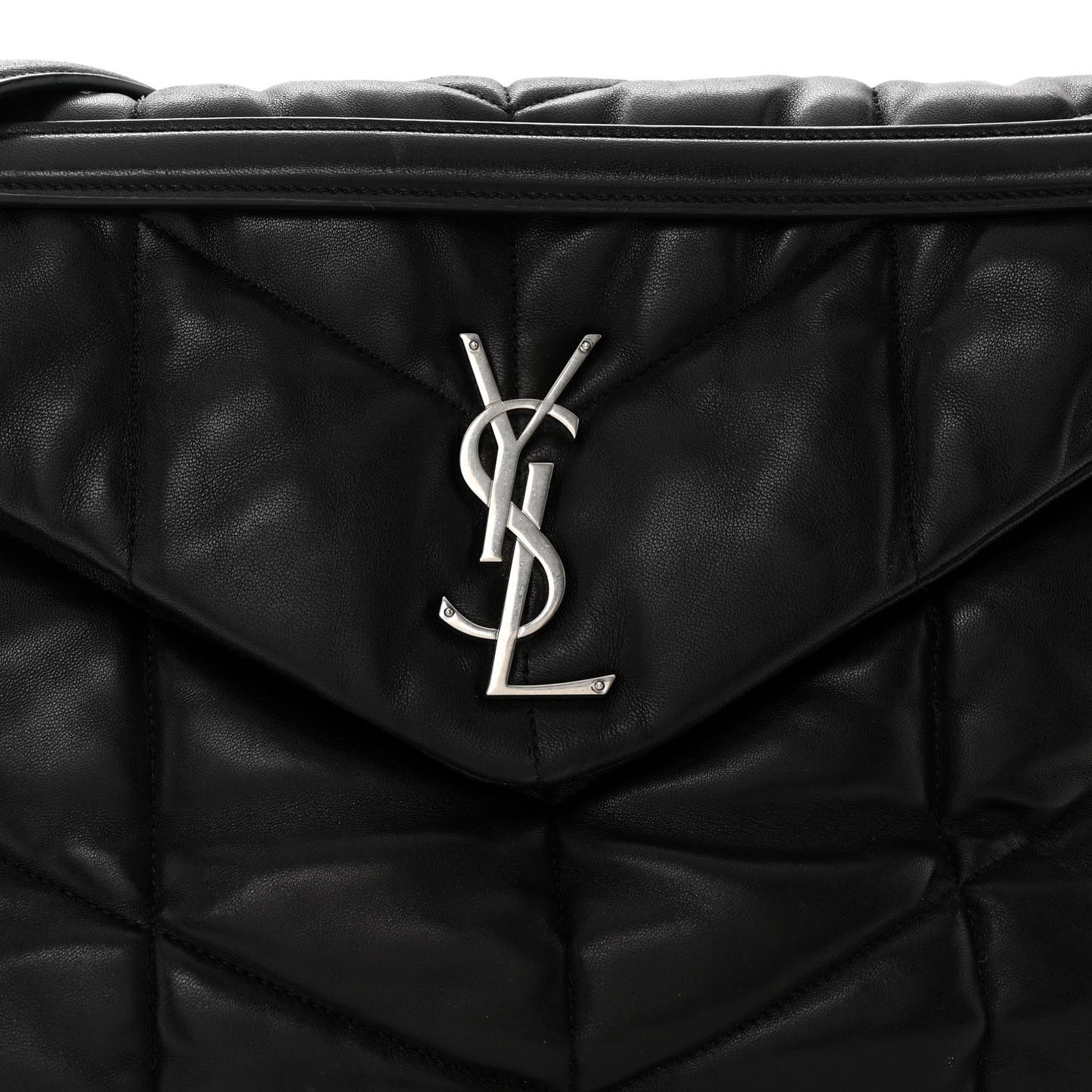 Lambskin Quilted Medium Loulou Puffer Monogram Chain Satchel Black