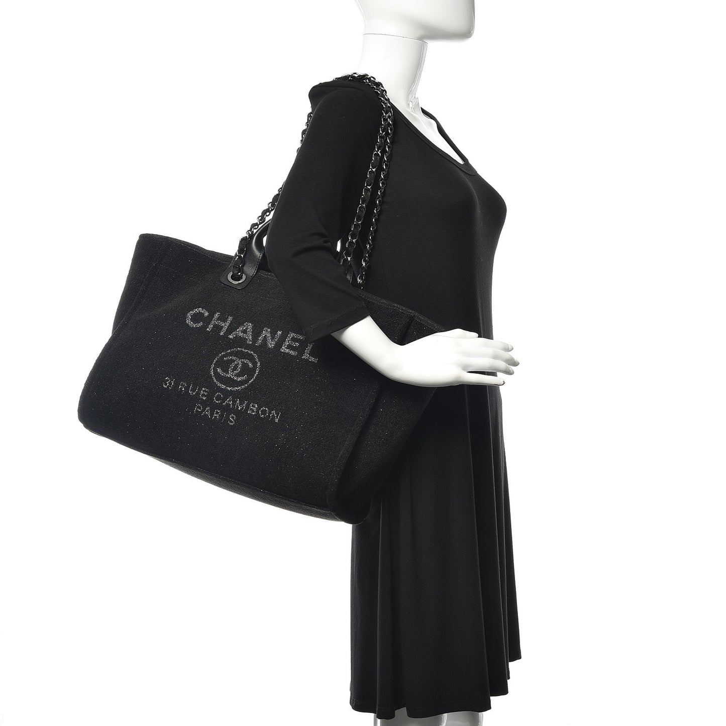 Lurex Boucle Medium Deauville Tote Black