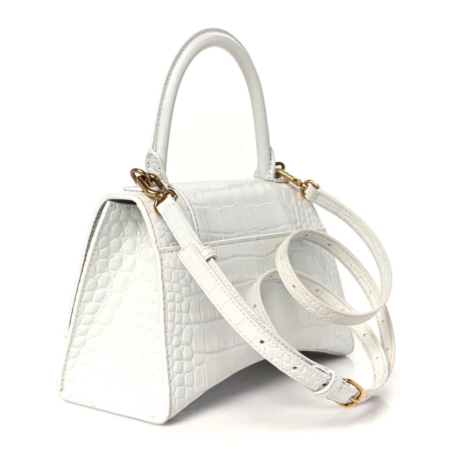 Balenciaga Calfskin Crocodile Embossed Small Hourglass Top Handle Bag White 3 of 9