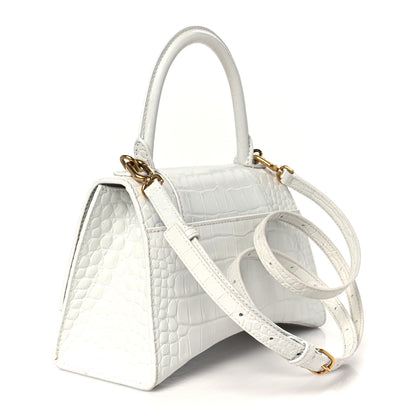 Balenciaga Calfskin Crocodile Embossed Small Hourglass Top Handle Bag White 3 of 9