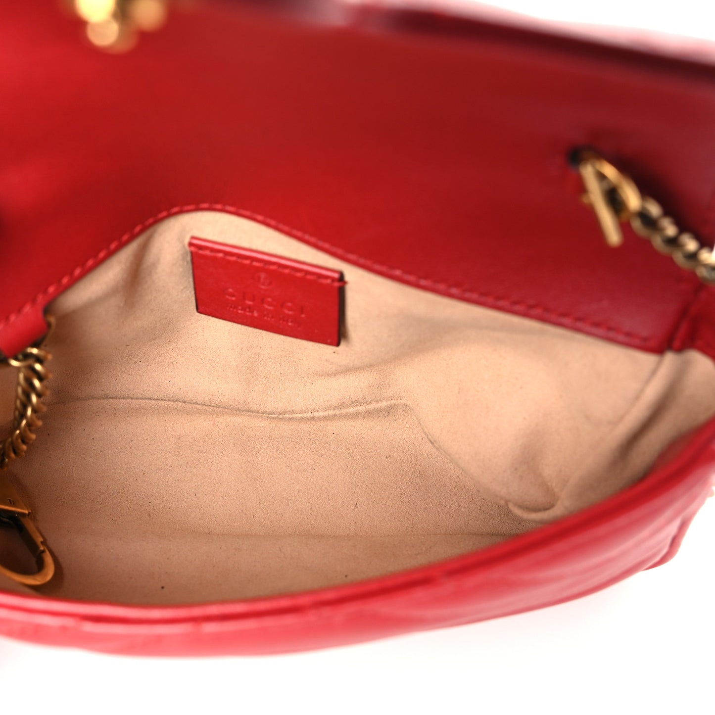 Calfskin Matelasse Super Mini GG Marmont Shoulder Bag Hibiscus Red