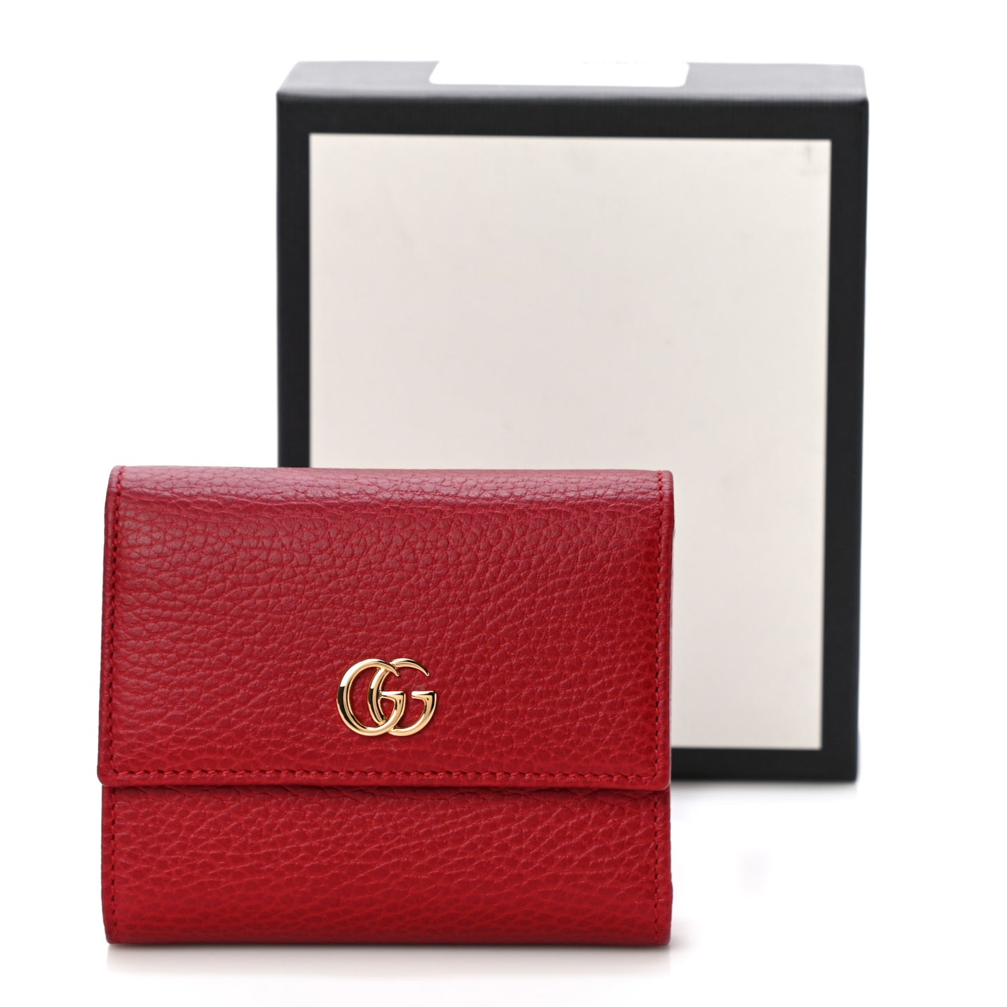 Dollar Calfskin GG Marmont Tri-Fold Wallet Hibiscus Red