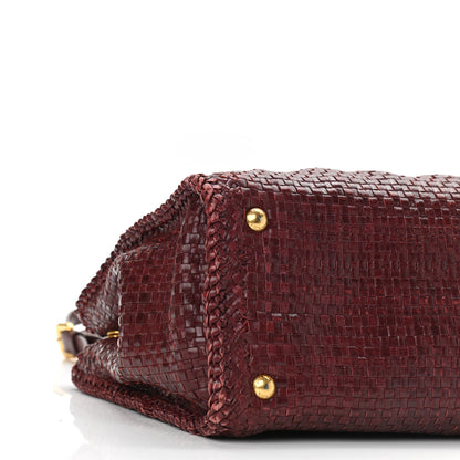 Prada Goatskin Woven Small Tote Burgundy 8 of 11