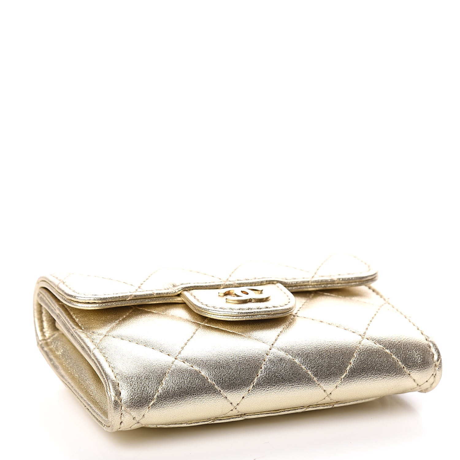 Chanel Metallic Lambskin Quilted Flap Card Holder Wallet Light Gold 4 of 9