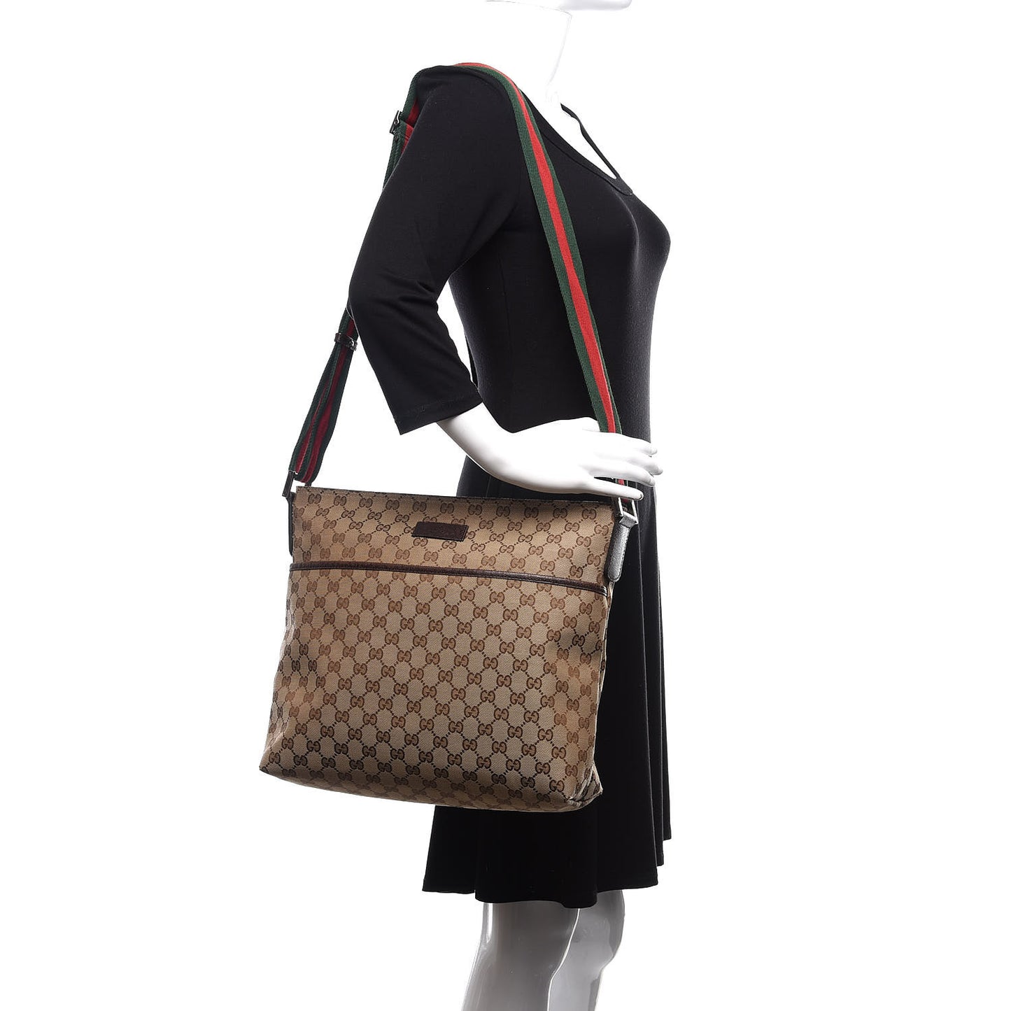 Monogram Web Medium Flat Messenger Bag Brown