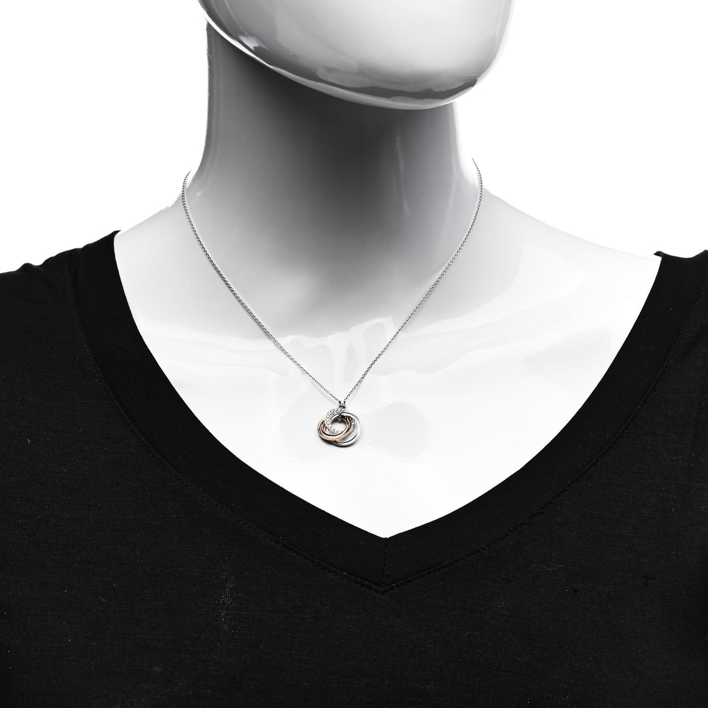 18K White Rose Gold Diamond 1837 Triple Interlocking Circles Pendant Necklace
