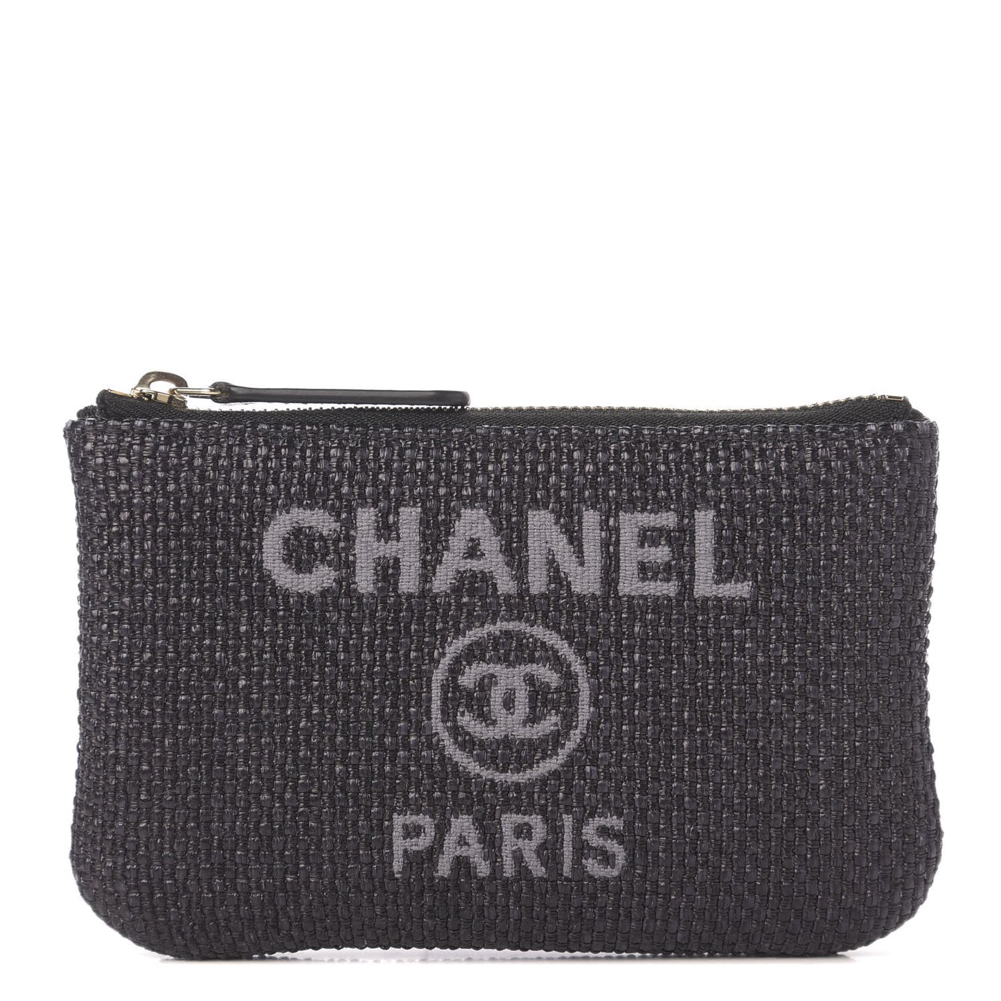 Woven Straw Raffia Deauville Cosmetic Pouch Black