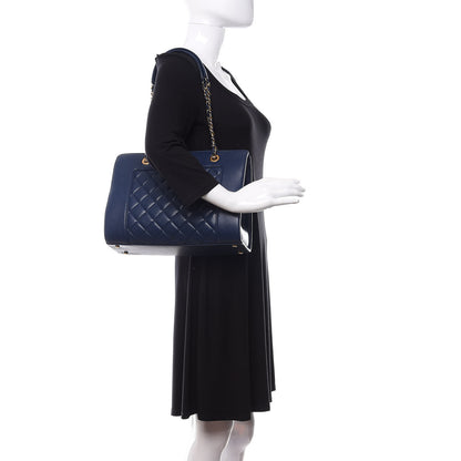 Chanel Sheepskin Quilted Mademoiselle Vintage Shopping Tote Navy 2 of 10