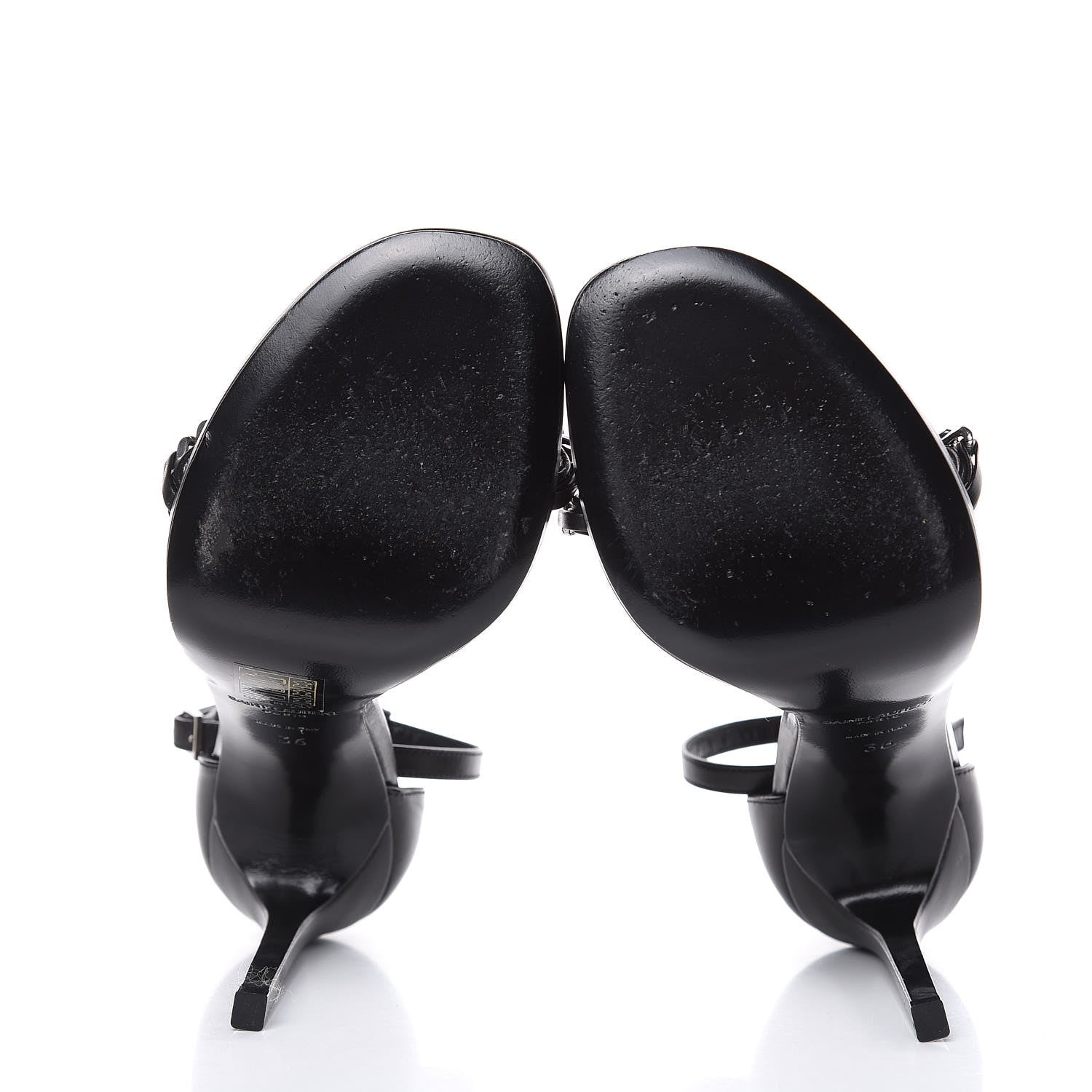 Saint Laurent Seta Calfskin Chain Jane 110 Ankle Strap Sandals 36 Black 5 of 11