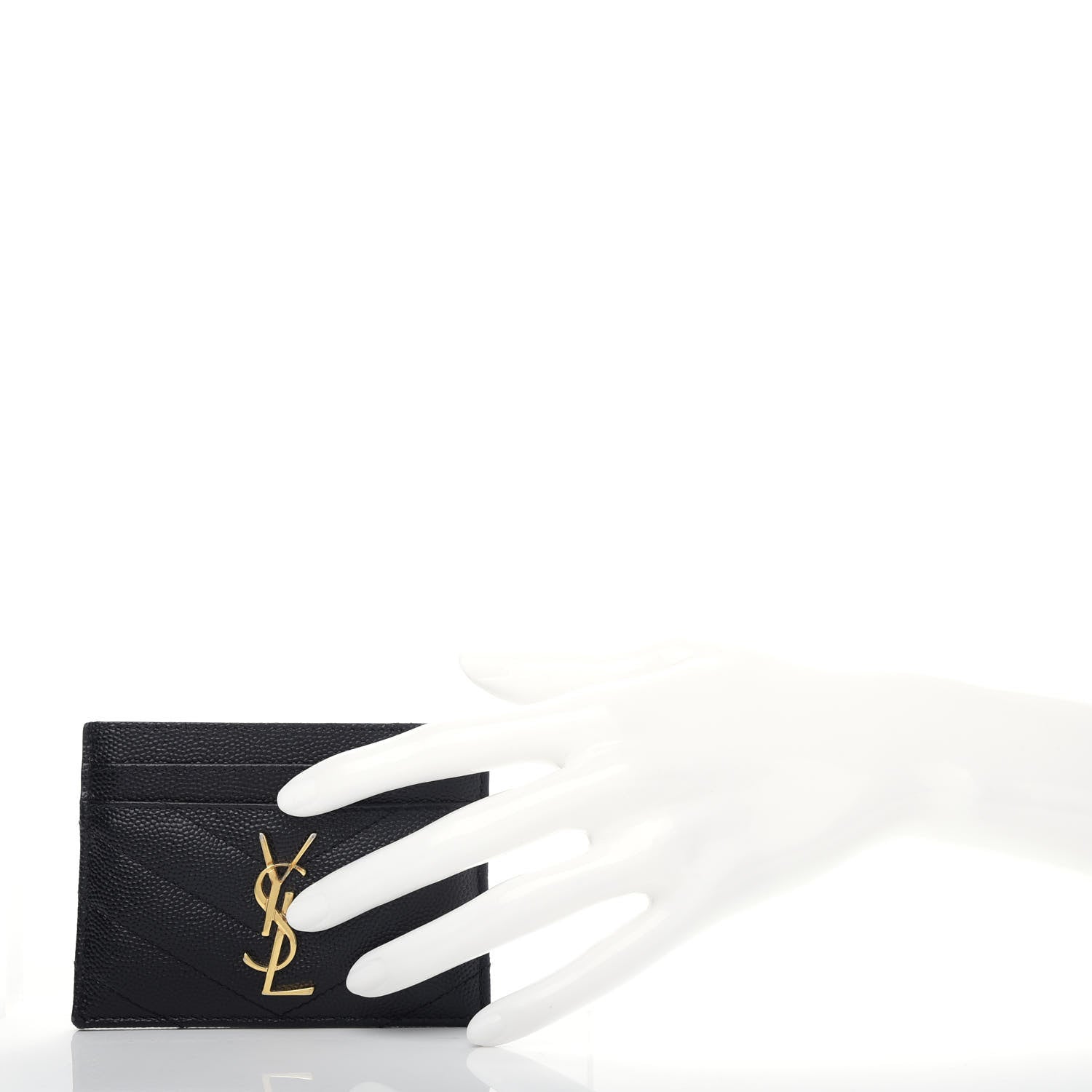 Saint Laurent Grain De Poudre Matelasse Chevron Monogram Credit Card Case Black 2 of 5