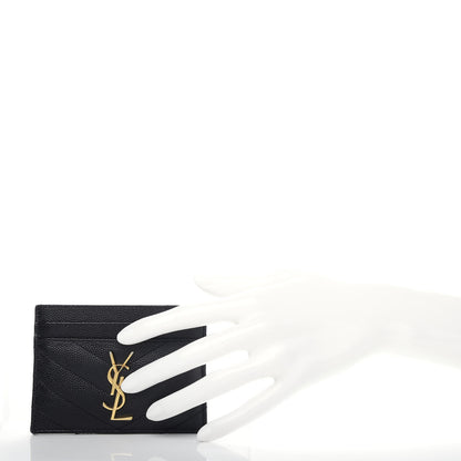 Saint Laurent Grain De Poudre Matelasse Chevron Monogram Credit Card Case Black 2 of 5
