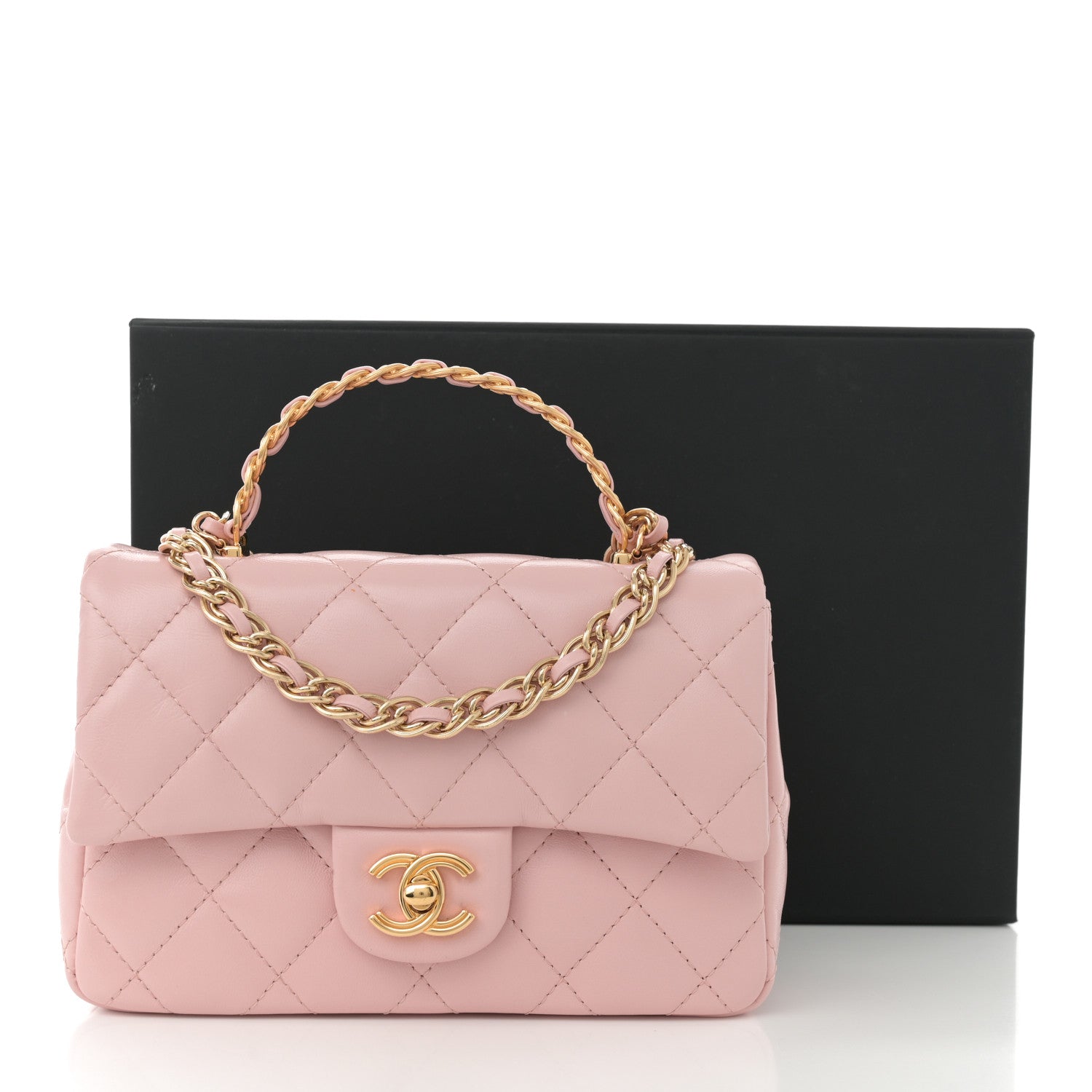 Chanel Shiny Lambskin Quilted Golden Links Top Handle Flap Light Pink 11 of 11
