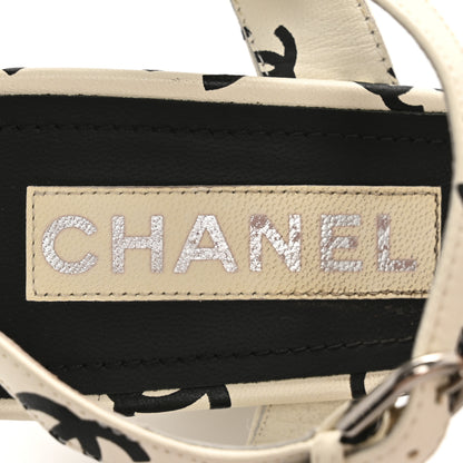 Chanel Printed Lambskin CC Sandals 41 White Black 8 of 12