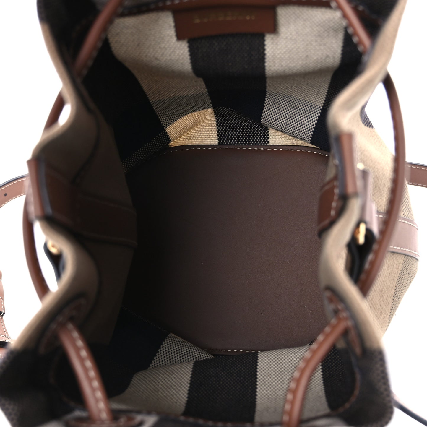 Giant Check Canvas Small Bucket Bag Taupe Brown