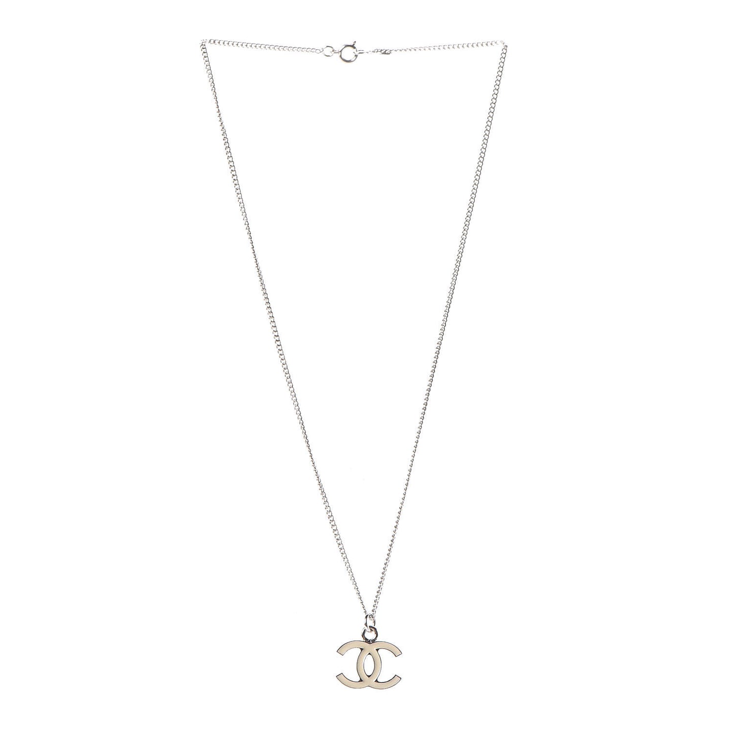 Enamel CC Necklace White Silver