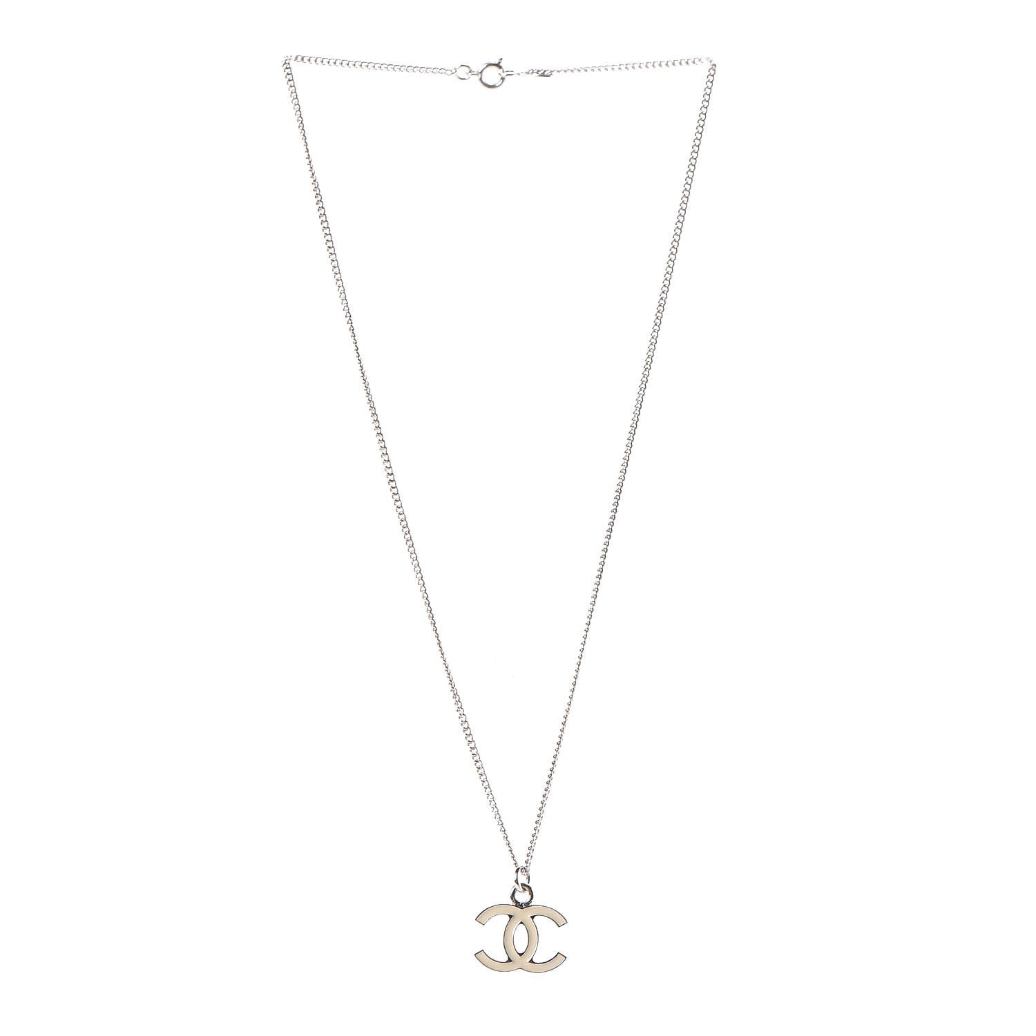 Chanel Enamel CC Necklace White Silver 3 of 8