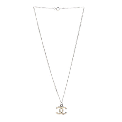 Chanel Enamel CC Necklace White Silver 3 of 8