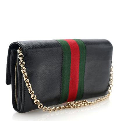 Gucci Calfskin Web Horsebit Chain Clutch Wallet Black 3 of 9